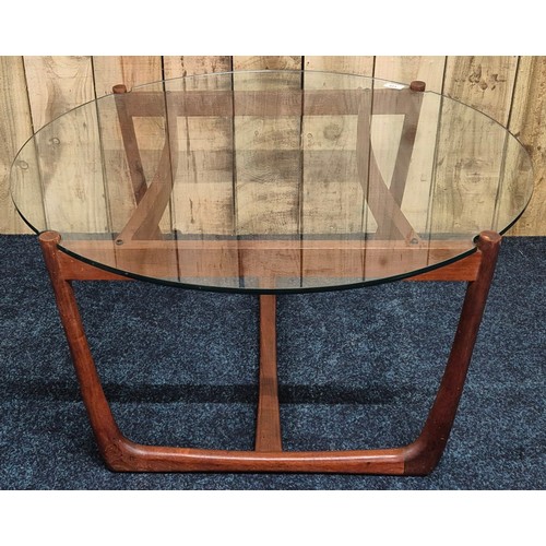 423 - Mid century Peter Hvidt & Orla Molgaard Teak wood based coffee table with fitted glass top [43x89cm]