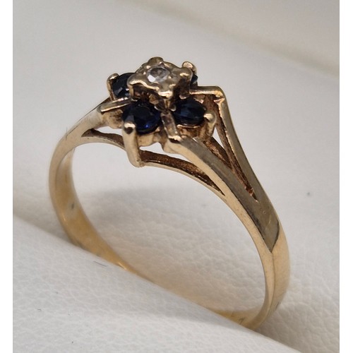 48 - Edinburgh 9ct yellow gold sapphire and diamond ring. [Ring size L] [1.72Grams]