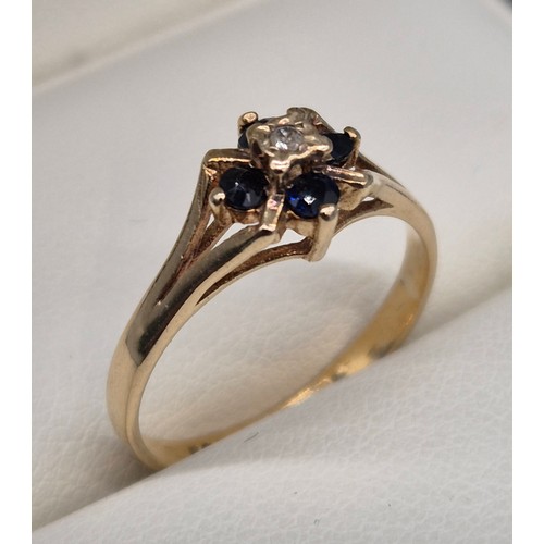 48 - Edinburgh 9ct yellow gold sapphire and diamond ring. [Ring size L] [1.72Grams]