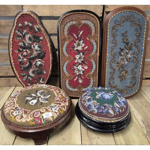 382 - A Collection of Victorian beadwork stools and serving trays.