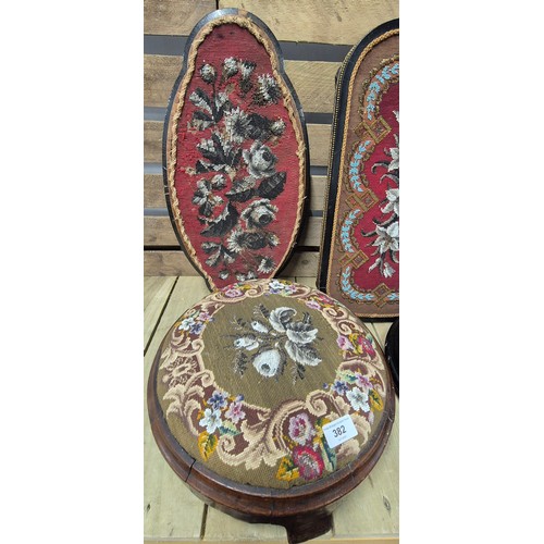 382 - A Collection of Victorian beadwork stools and serving trays.