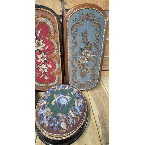 382 - A Collection of Victorian beadwork stools and serving trays.