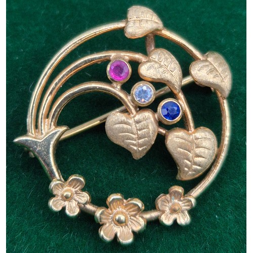 9 - German gold Ruby, Sapphire & Diamond Art Nouveau Style Brooch / Pendant & 9ct white gold and Diamond... 