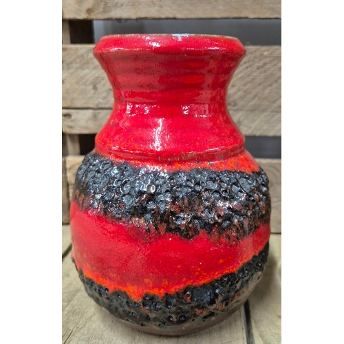 412 - A Lot of four mid century vases and dish; Mid Century West German Lava Fat, Red design vase, Green g... 