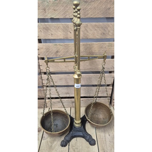 422 - 19th century Tobacco scales; Brass, Copper and heavy cast metal stand.  Birmingham - Day & Milward. ... 