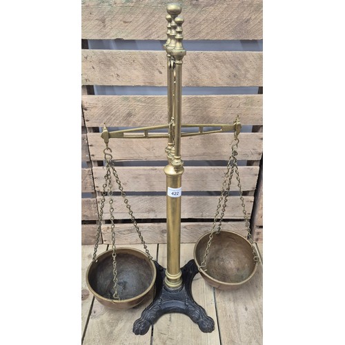 422 - 19th century Tobacco scales; Brass, Copper and heavy cast metal stand.  Birmingham - Day & Milward. ... 