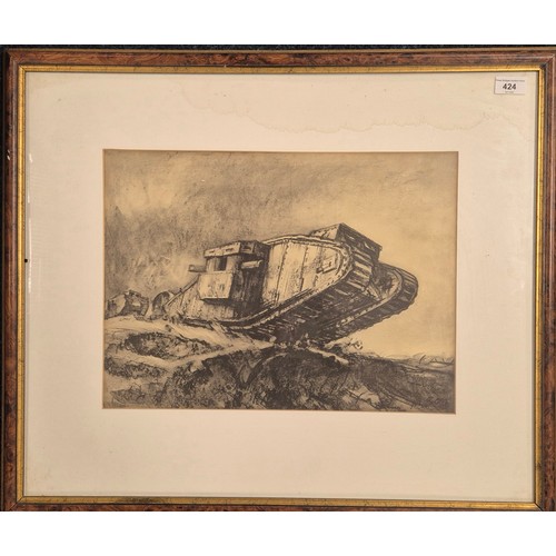 424 - Bone (Sir Muirhead)
1917 lithograph print depicting wartime tank scene. [Frame- 59x70cm]