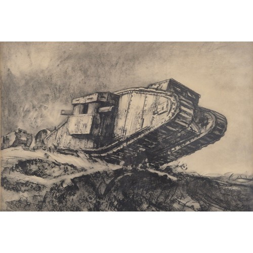 424 - Bone (Sir Muirhead)
1917 lithograph print depicting wartime tank scene. [Frame- 59x70cm]