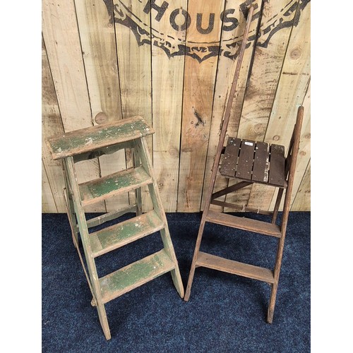 438 - Two pairs of antique wooden painters step ladders