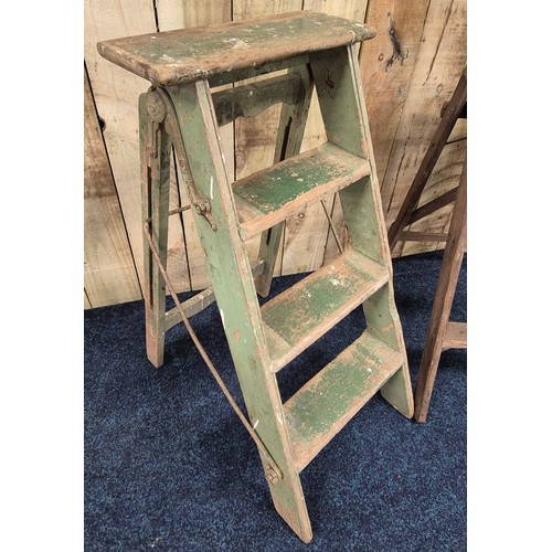 438 - Two pairs of antique wooden painters step ladders