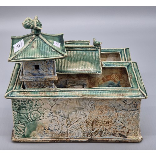 479 - A Porcelain green glazed pottery Chinese court yard villa building. [21x24x28cm]