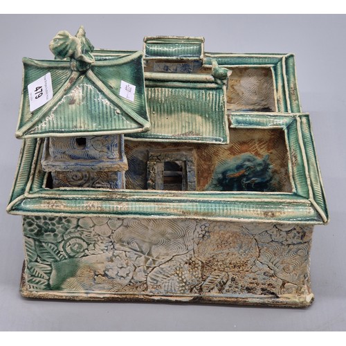 479 - A Porcelain green glazed pottery Chinese court yard villa building. [21x24x28cm]