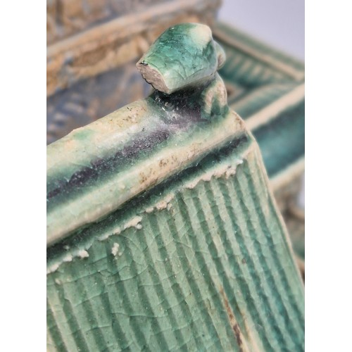 479 - A Porcelain green glazed pottery Chinese court yard villa building. [21x24x28cm]