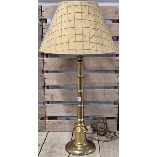 487 - Large antique style brass table lamp with shade