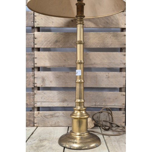 487 - Large antique style brass table lamp with shade