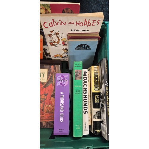 509 - A Large collection of Dog related books and mixed genre books to include The Hobbit. Calvin & Hobbs ... 