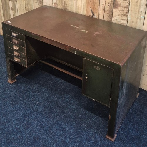 511 - Milner's Industrial metal pedestal workman's desk with fitted drawers