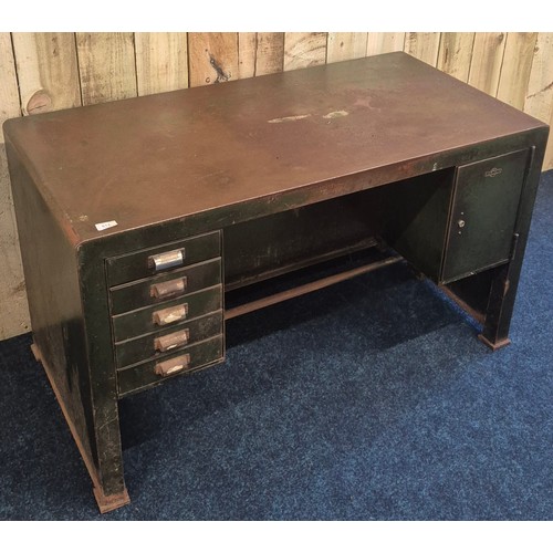 511 - Milner's Industrial metal pedestal workman's desk with fitted drawers