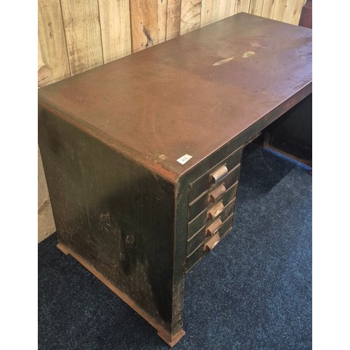 511 - Milner's Industrial metal pedestal workman's desk with fitted drawers