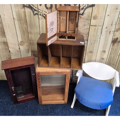 520 - A Collection of mixed furniture; Small display cases, child's bedroom chair, record unit and small s... 