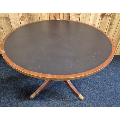 516 - Georgian period flip top parlour table. Fitted with a brass edged trim. [73cm high. 116cm diameter]