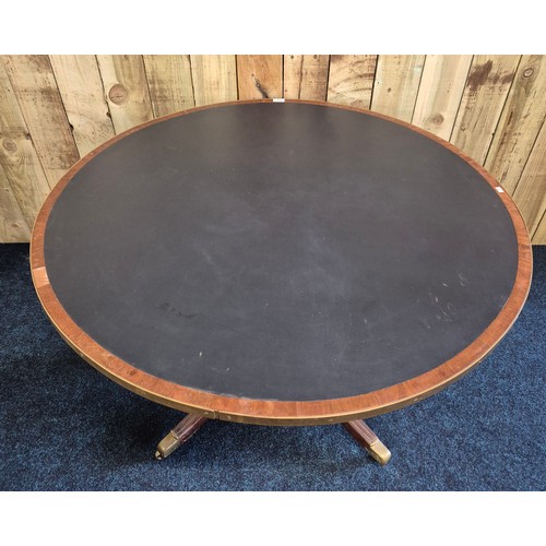 516 - Georgian period flip top parlour table. Fitted with a brass edged trim. [73cm high. 116cm diameter]