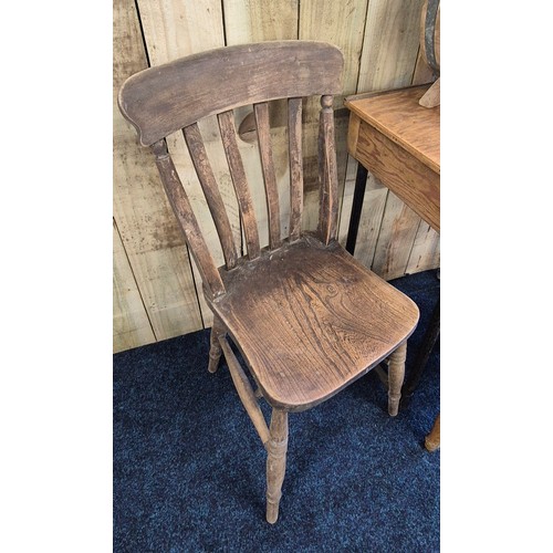 519 - A Collection of furniture; A Pair of elm wood chairs, Oak chair, school desk and small butter churn.