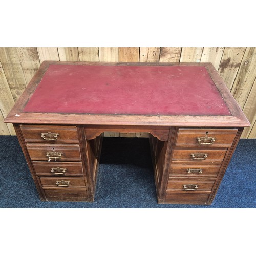 524 - 19th century knee hole writing desk; consists of four drawers down each side. [80x130x76.5cm]