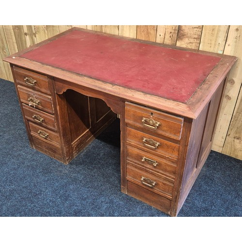 524 - 19th century knee hole writing desk; consists of four drawers down each side. [80x130x76.5cm]