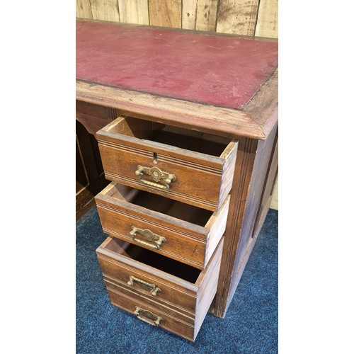 524 - 19th century knee hole writing desk; consists of four drawers down each side. [80x130x76.5cm]