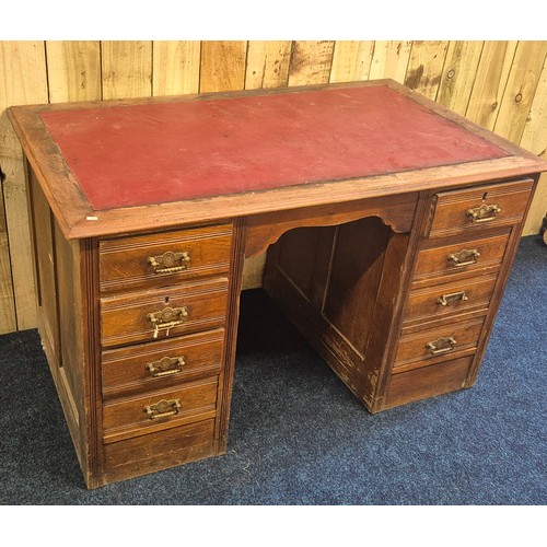 524 - 19th century knee hole writing desk; consists of four drawers down each side. [80x130x76.5cm]