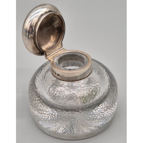 80A - Birmingham silver lidded and facet cut glass ink well pot. [11cm high]