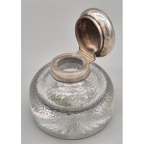 80A - Birmingham silver lidded and facet cut glass ink well pot. [11cm high]