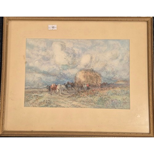 527 - Antique watercolour depicting farmers working. Signed by the artist. [Frame-30x37cm]