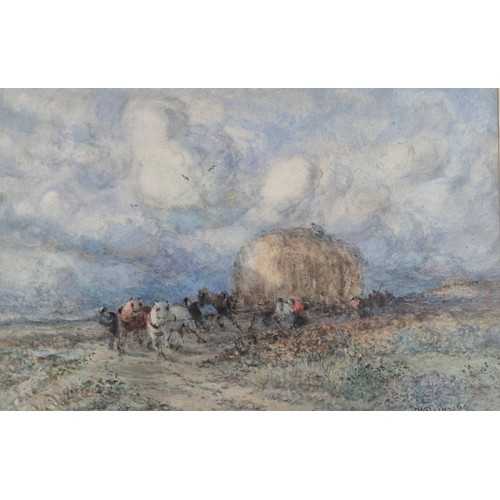 527 - Antique watercolour depicting farmers working. Signed by the artist. [Frame-30x37cm]