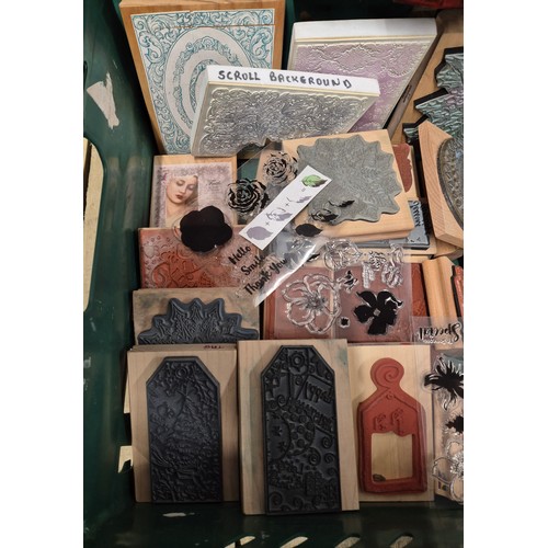 529 - A Crate of Arts and Crafts Funstamps and jewellery box