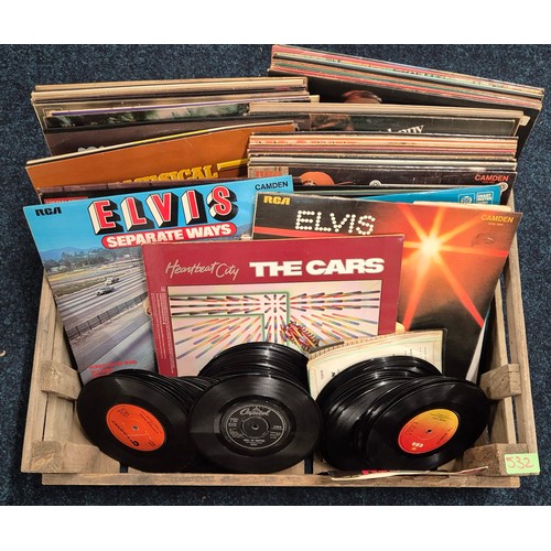 532 - A Crate of mixed genre LP Records; Elvis, Johnnie Cash, The Cars and Frank Sinatra etc