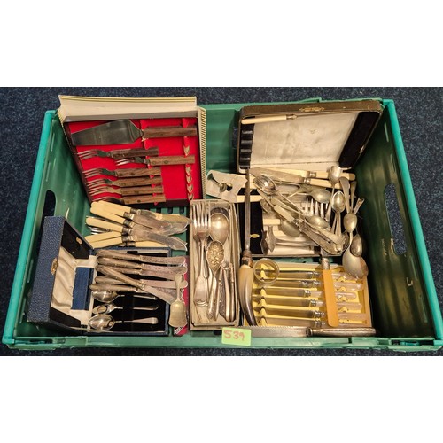 539 - A Crate of silver plated and E.P Wares. various boxed cutlery sets and loose cutlery