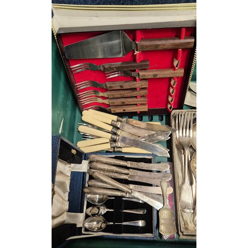 539 - A Crate of silver plated and E.P Wares. various boxed cutlery sets and loose cutlery