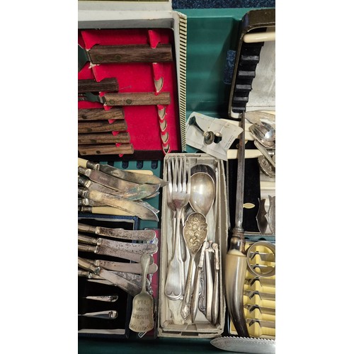 539 - A Crate of silver plated and E.P Wares. various boxed cutlery sets and loose cutlery