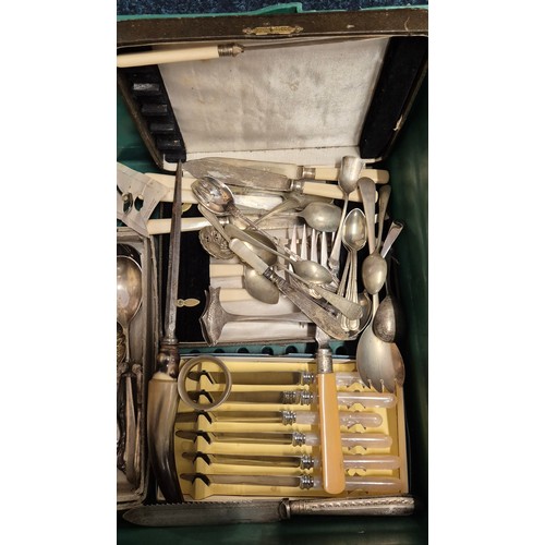 539 - A Crate of silver plated and E.P Wares. various boxed cutlery sets and loose cutlery