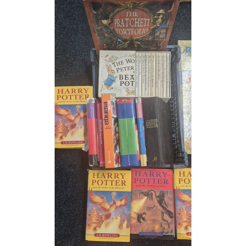 541 - A Small crate of collectable books; Two First edition Harry Pottery- Deathly Hallows books, Manga st... 