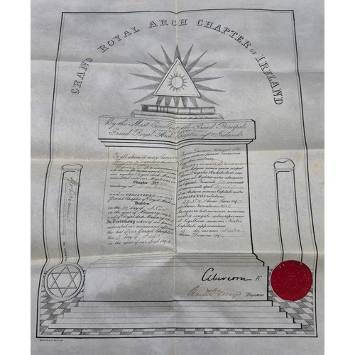 230A - Masonic case and contents; containing various documents printed and hand written on Vellum paper. Gr... 