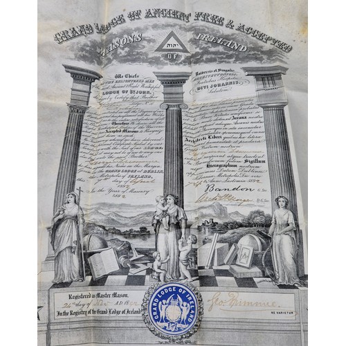 230A - Masonic case and contents; containing various documents printed and hand written on Vellum paper. Gr... 