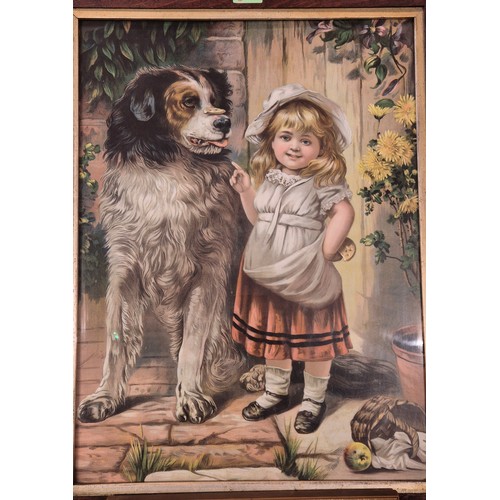 547 - Antique print depicting Girl and dog with biscuit on his nose. [Possible biscuit advertisement] toge... 