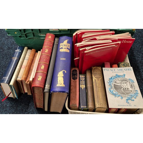 548 - A Crate of mixed antique and vintage books; Punch books, Poetical works by Robert Burns, Great expec... 