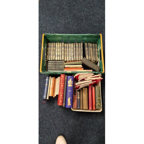 548 - A Crate of mixed antique and vintage books; Punch books, Poetical works by Robert Burns, Great expec... 