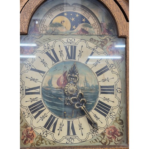 522A - German wall clock, comes with pendulum and weights.