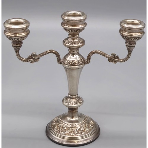 40 - Birmingham Silver [filled] three branch Candelabra, Makers W I Broadway & Co.  [weighted] [519 grams... 