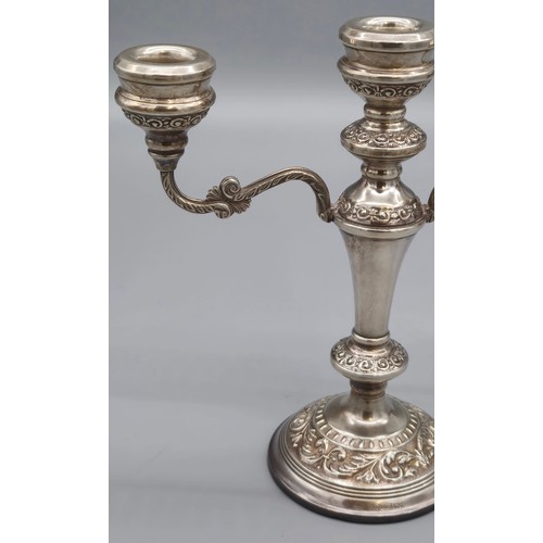 40 - Birmingham Silver [filled] three branch Candelabra, Makers W I Broadway & Co.  [weighted] [519 grams... 